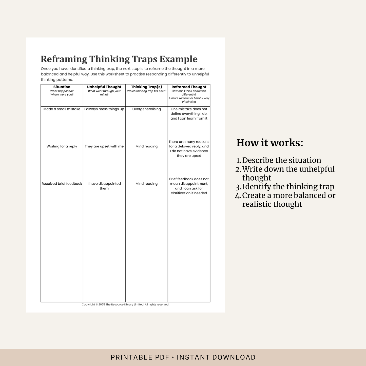 Reframing Thinking Traps Worksheet