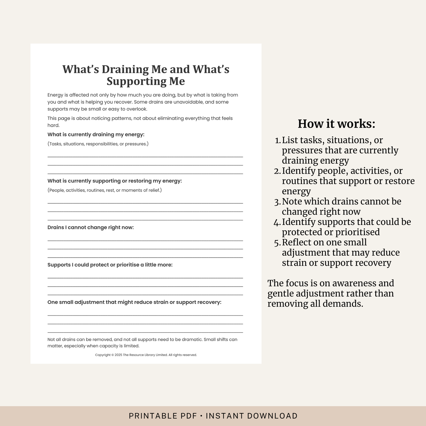What’s Draining Me and What’s Supporting Me Worksheet