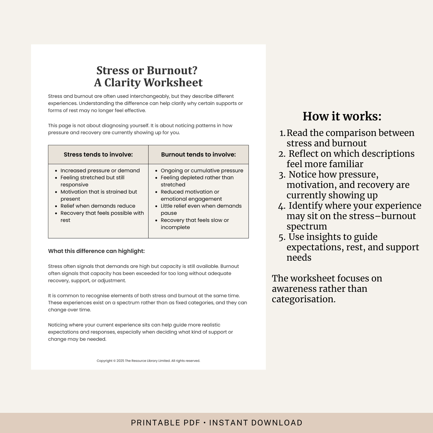 Stress or Burnout Clarity Worksheet