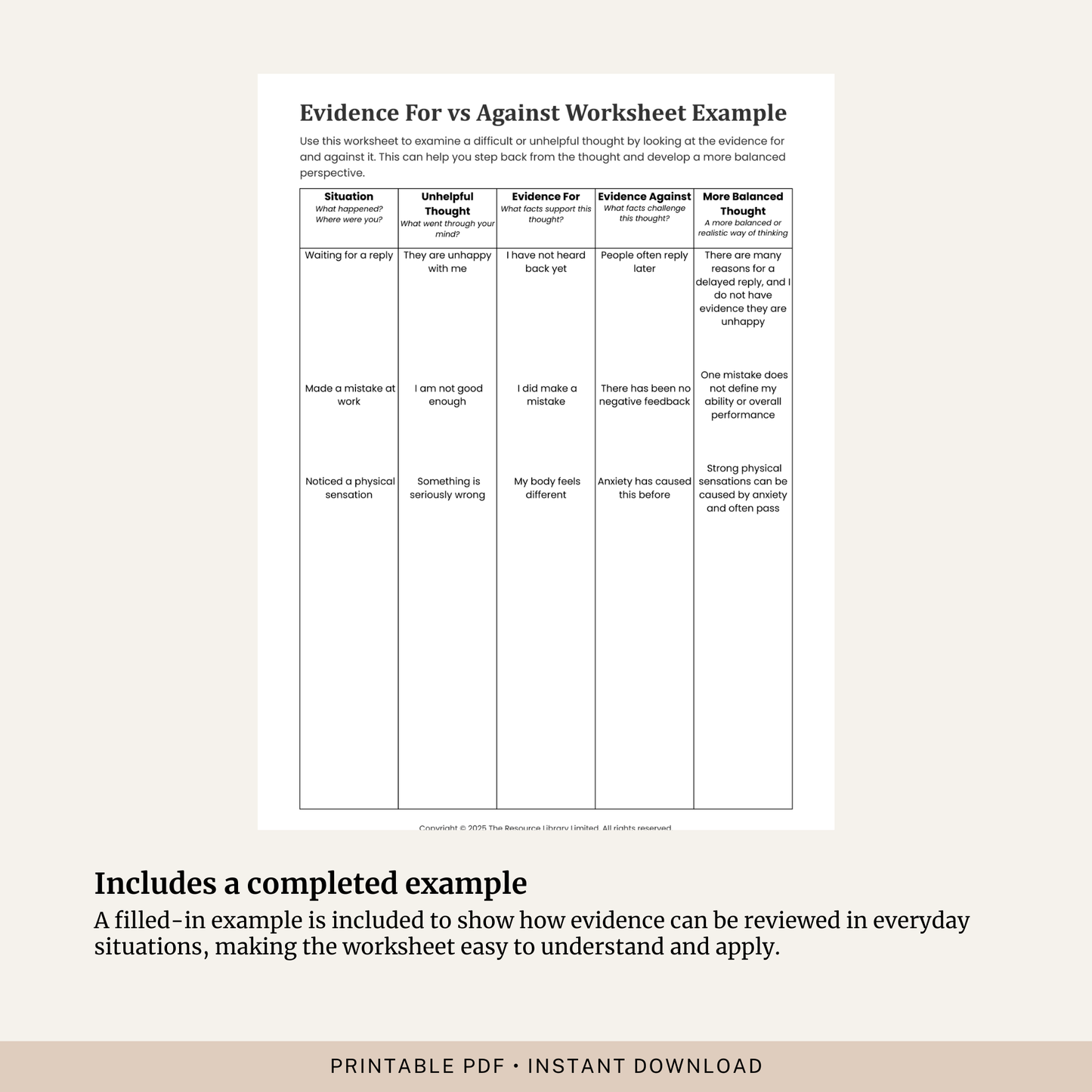 Evidence For vs Against Worksheet