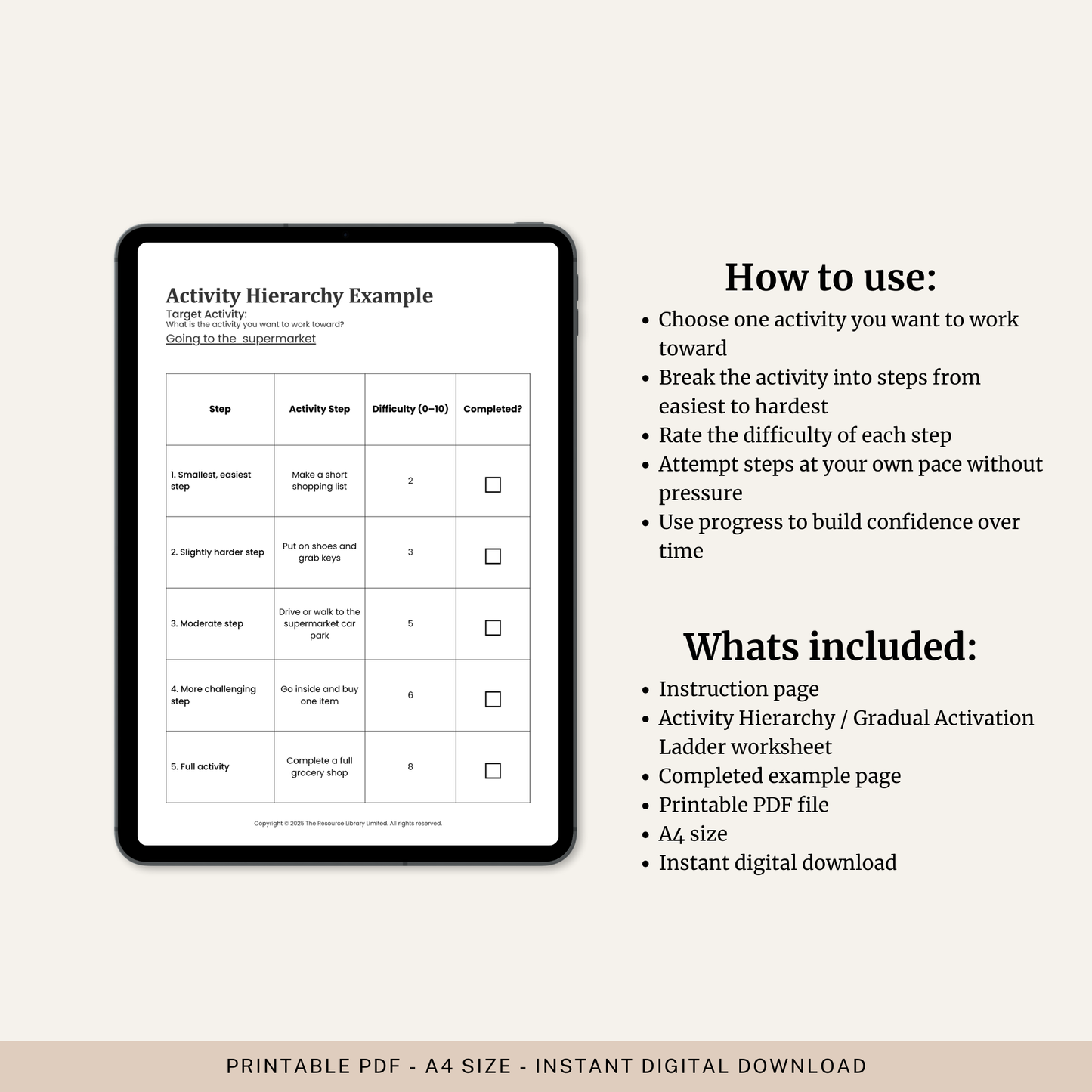 Activity Hierarchy Worksheet
