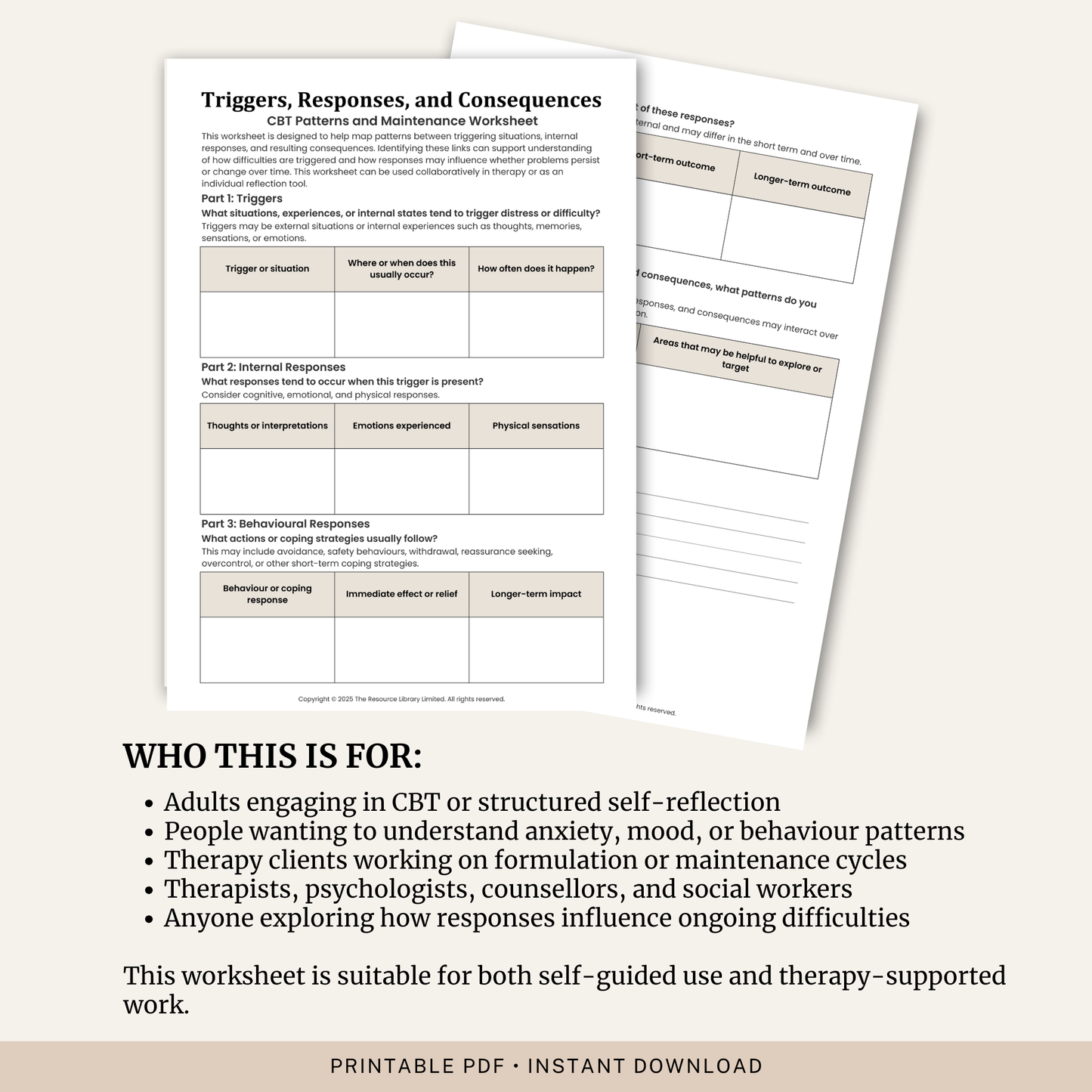 Triggers, Responses & Consequences Worksheet