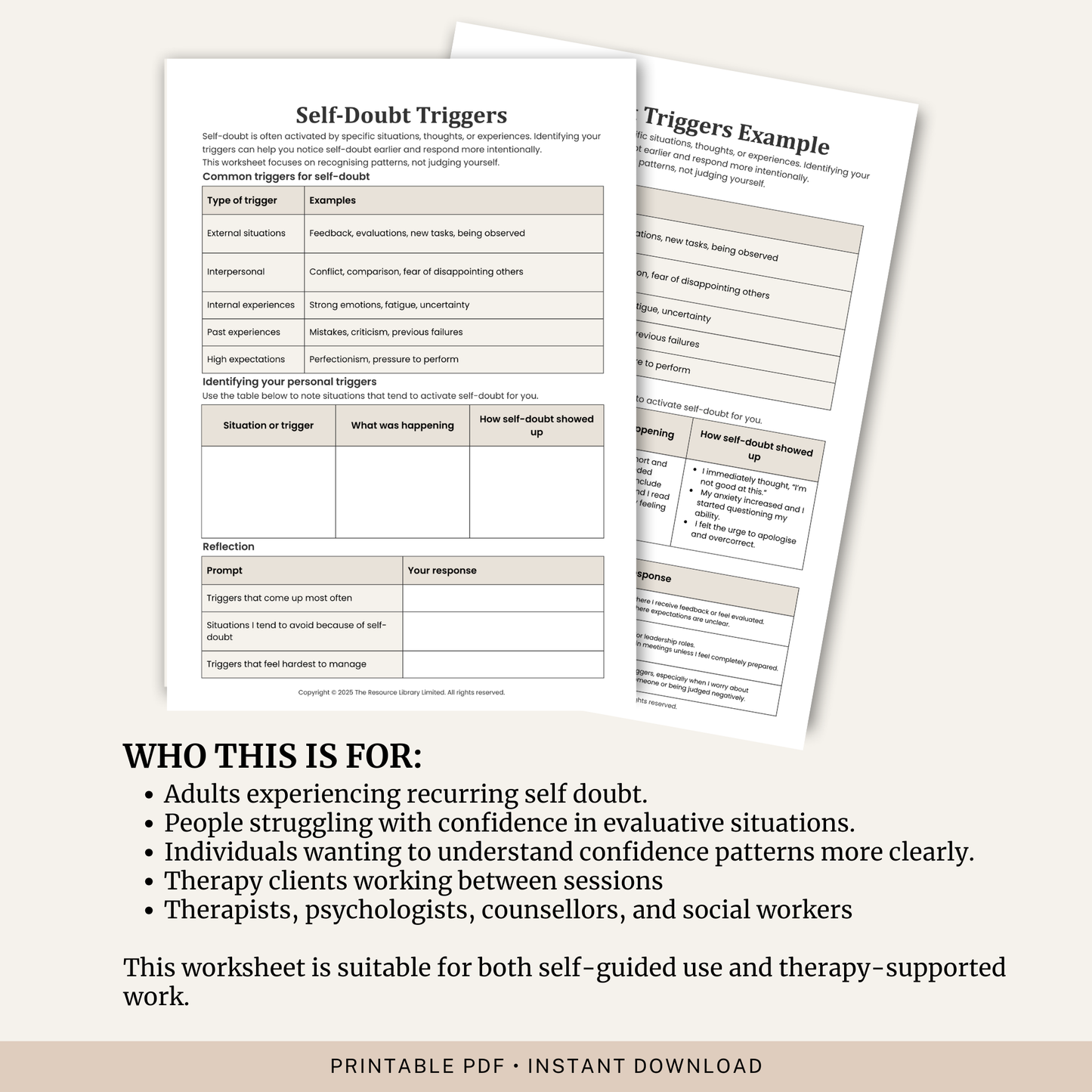 Self-Doubt Triggers Worksheet