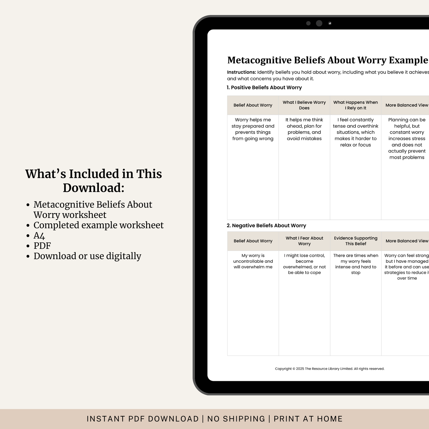Metacognitive Beliefs About Worry Worksheet