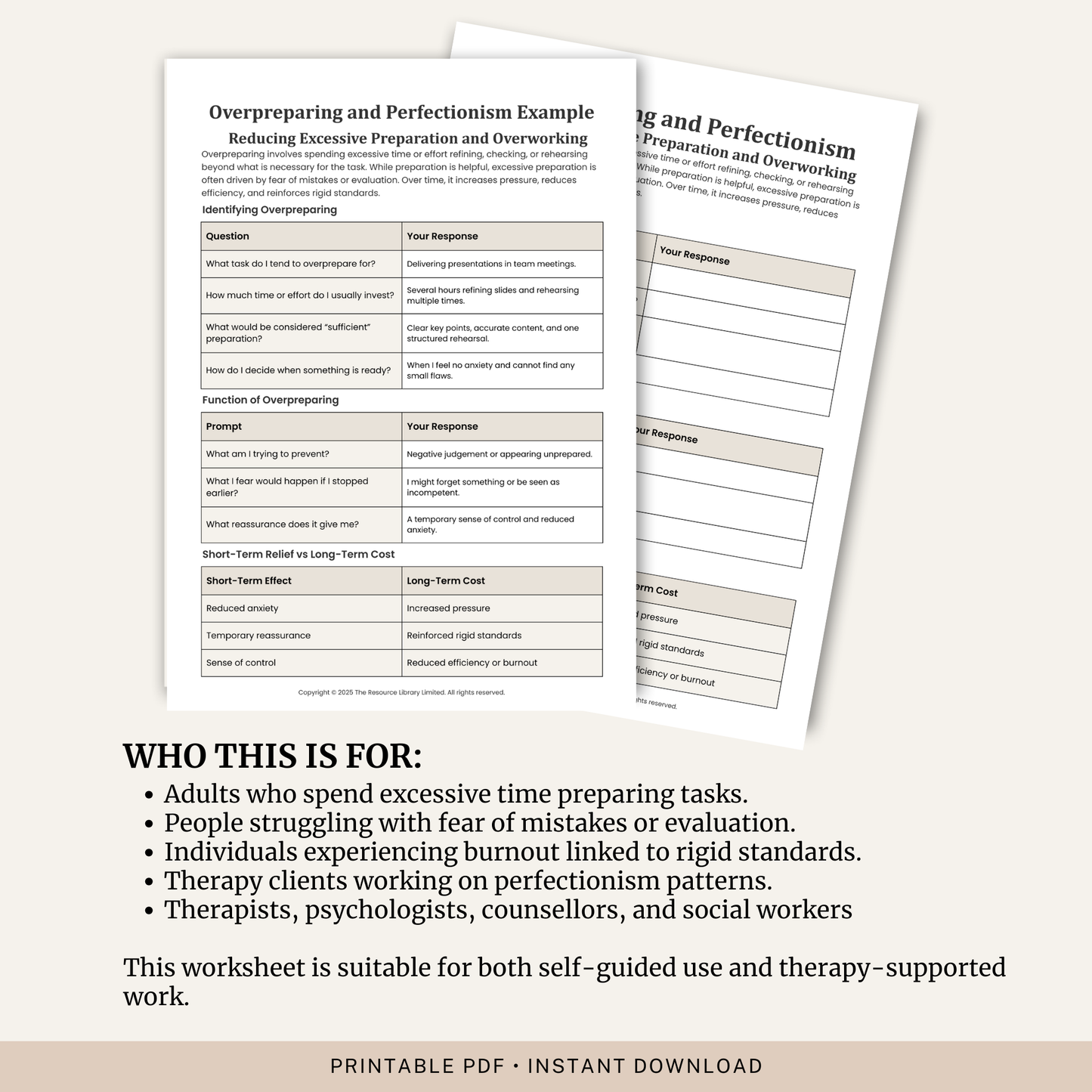 Overpreparing & Perfectionism Worksheet