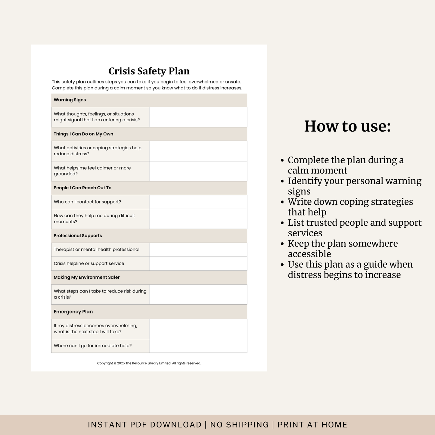 Crisis Safety Plan Worksheet
