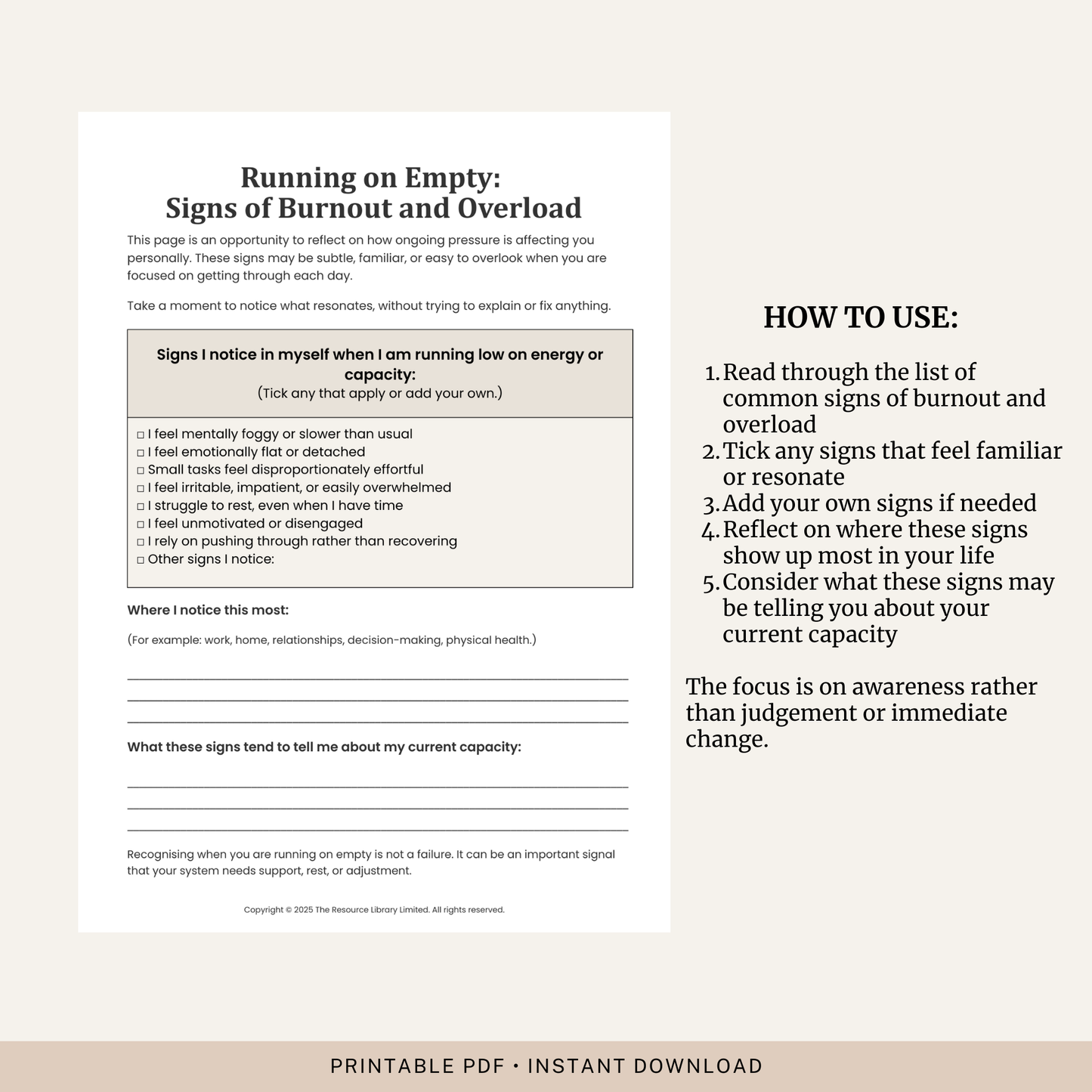 Running on Empty: Signs of Burnout and Overload Worksheet