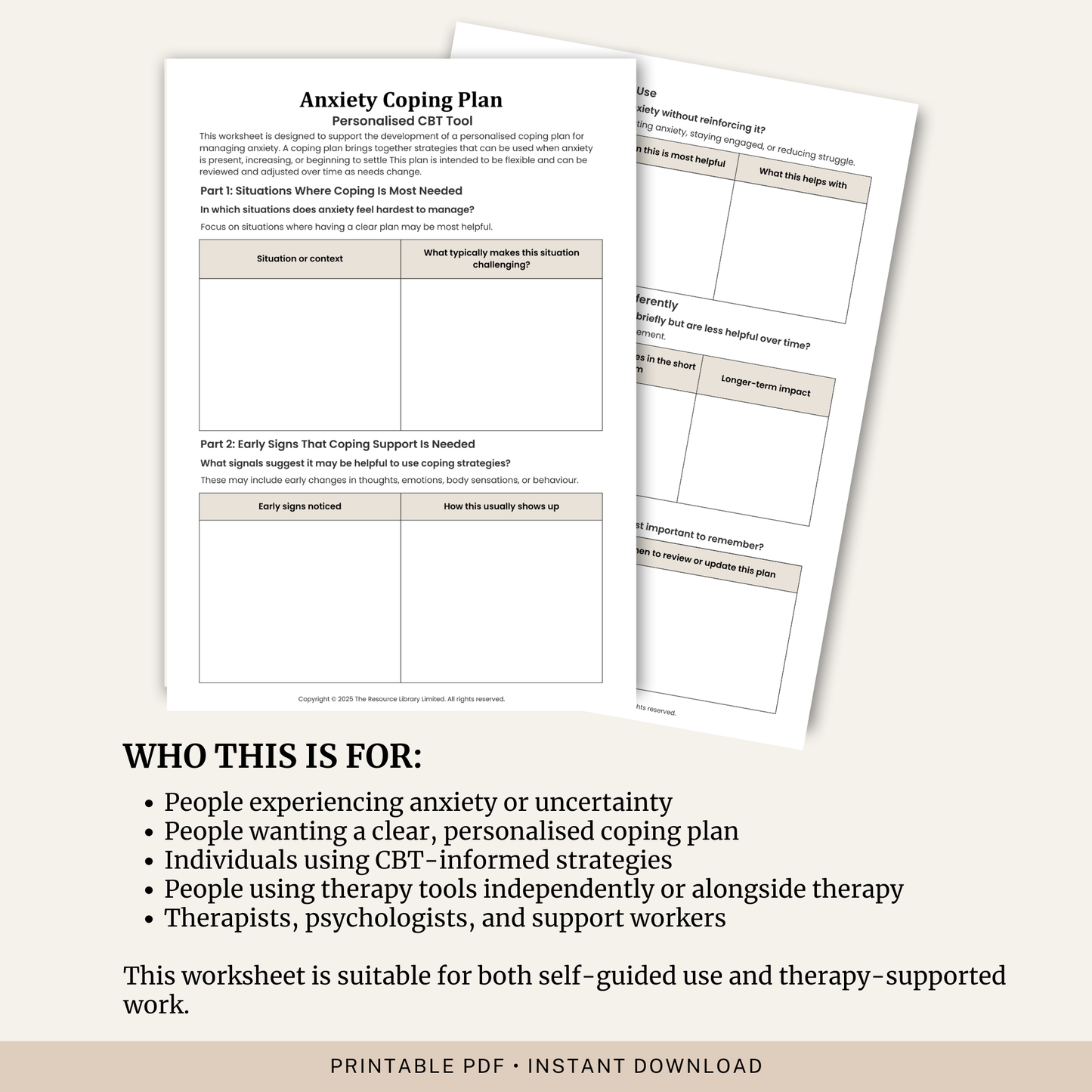 Anxiety Coping Plan Worksheet