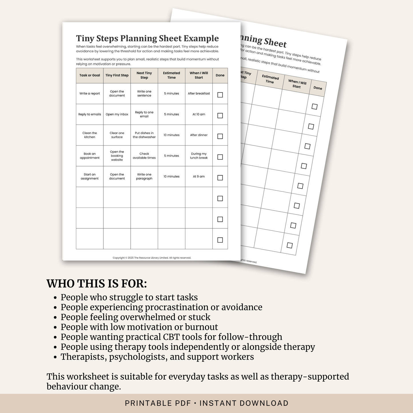 Tiny Steps Planning Sheet