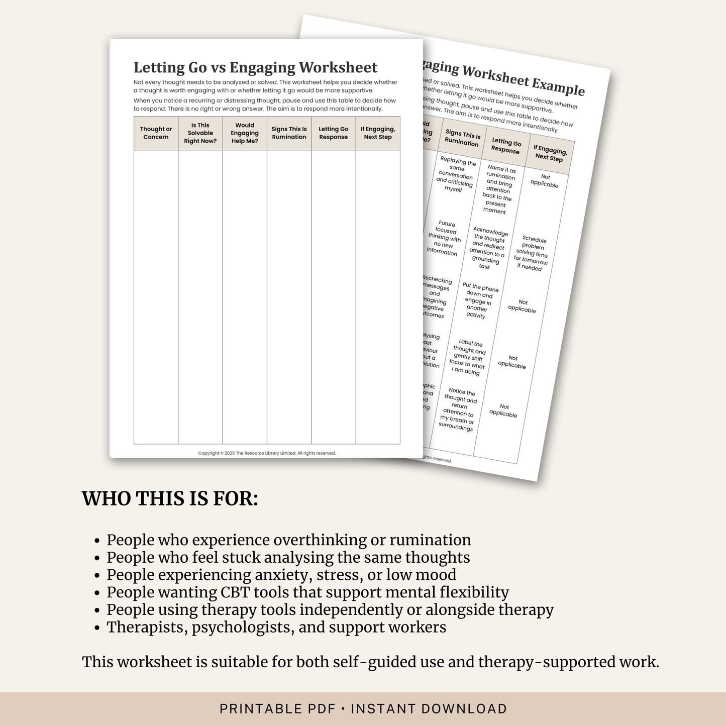 Letting Go vs Engaging Worksheet