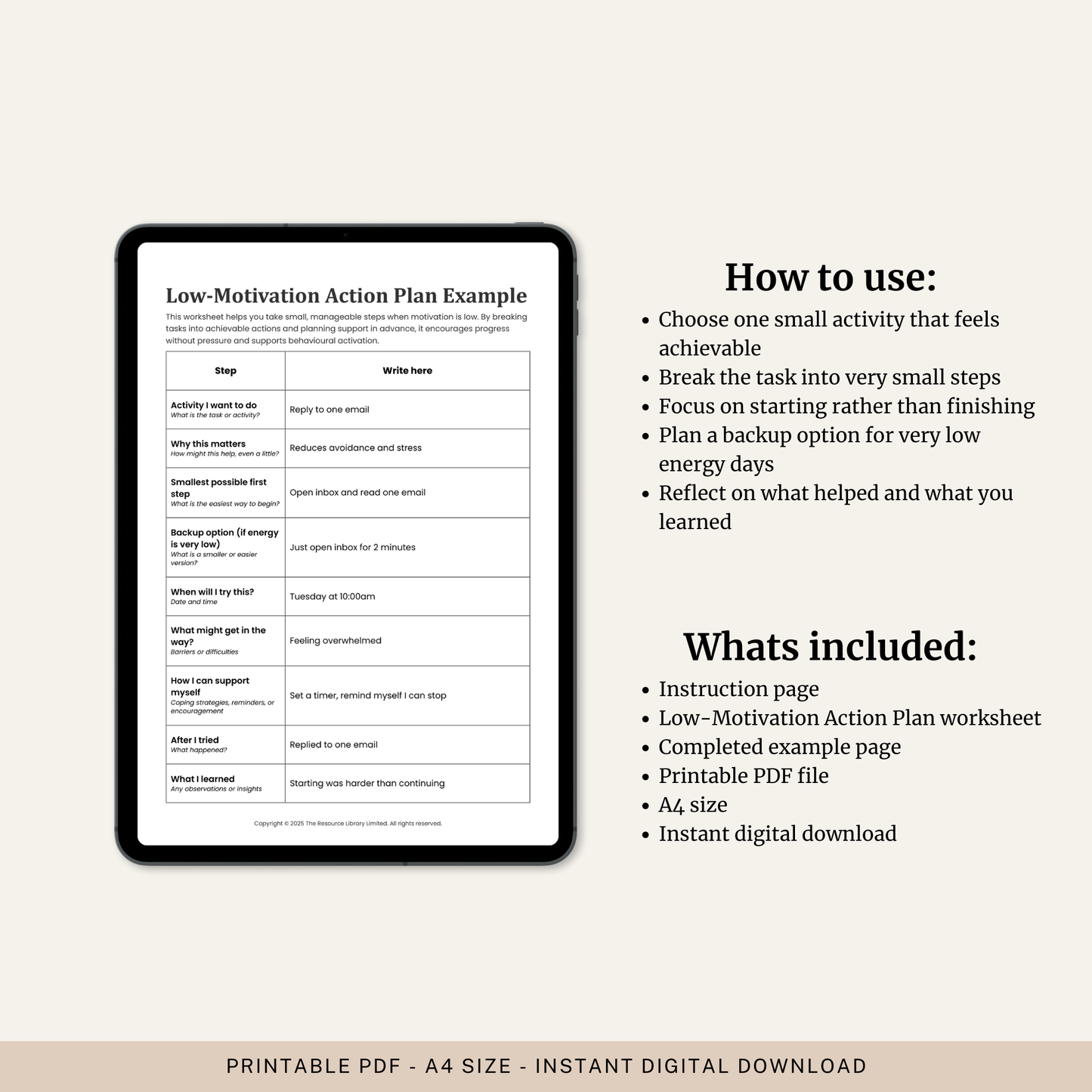 Low Motivation Action Plan Worksheet