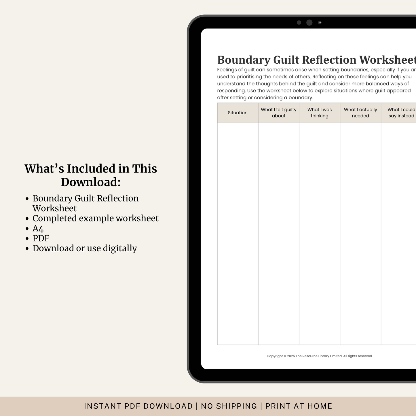 Boundary Guilt Reflection Worksheet