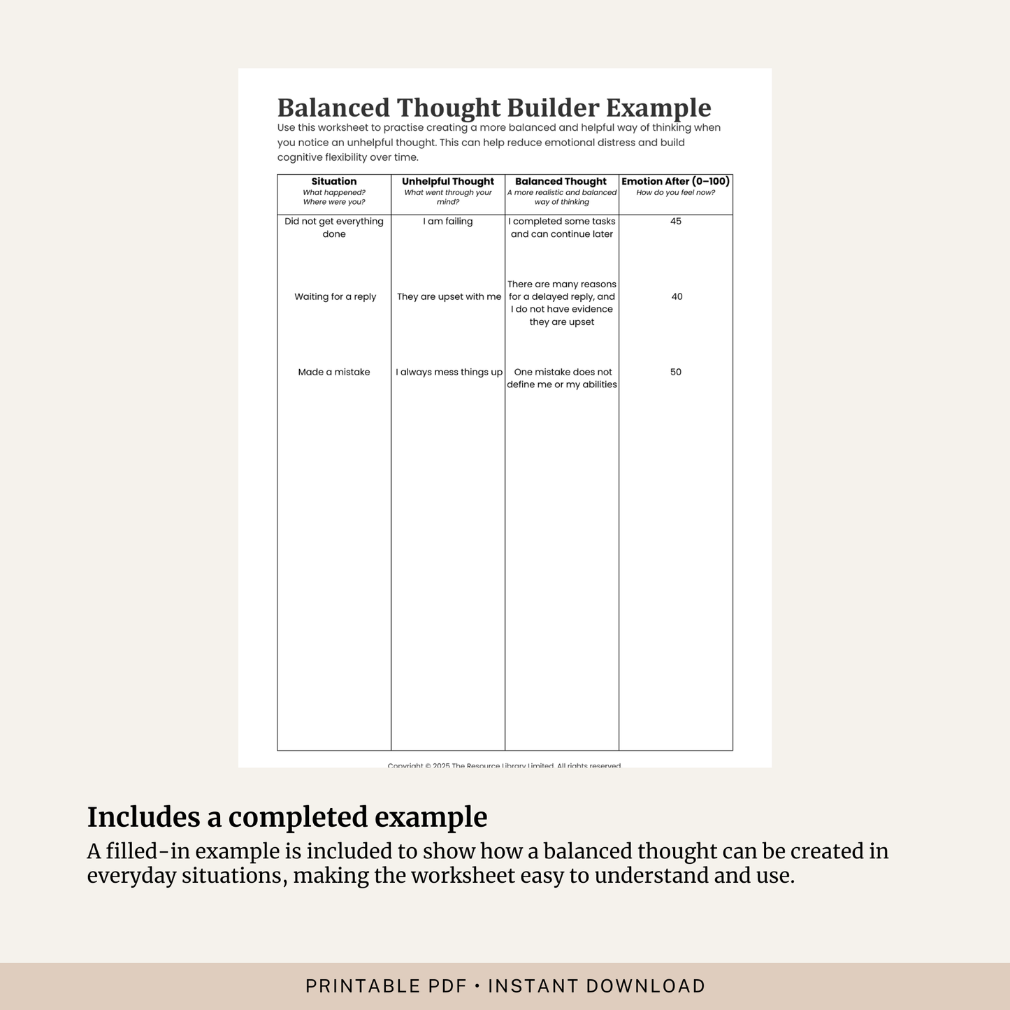 Balanced Thought Builder Worksheet