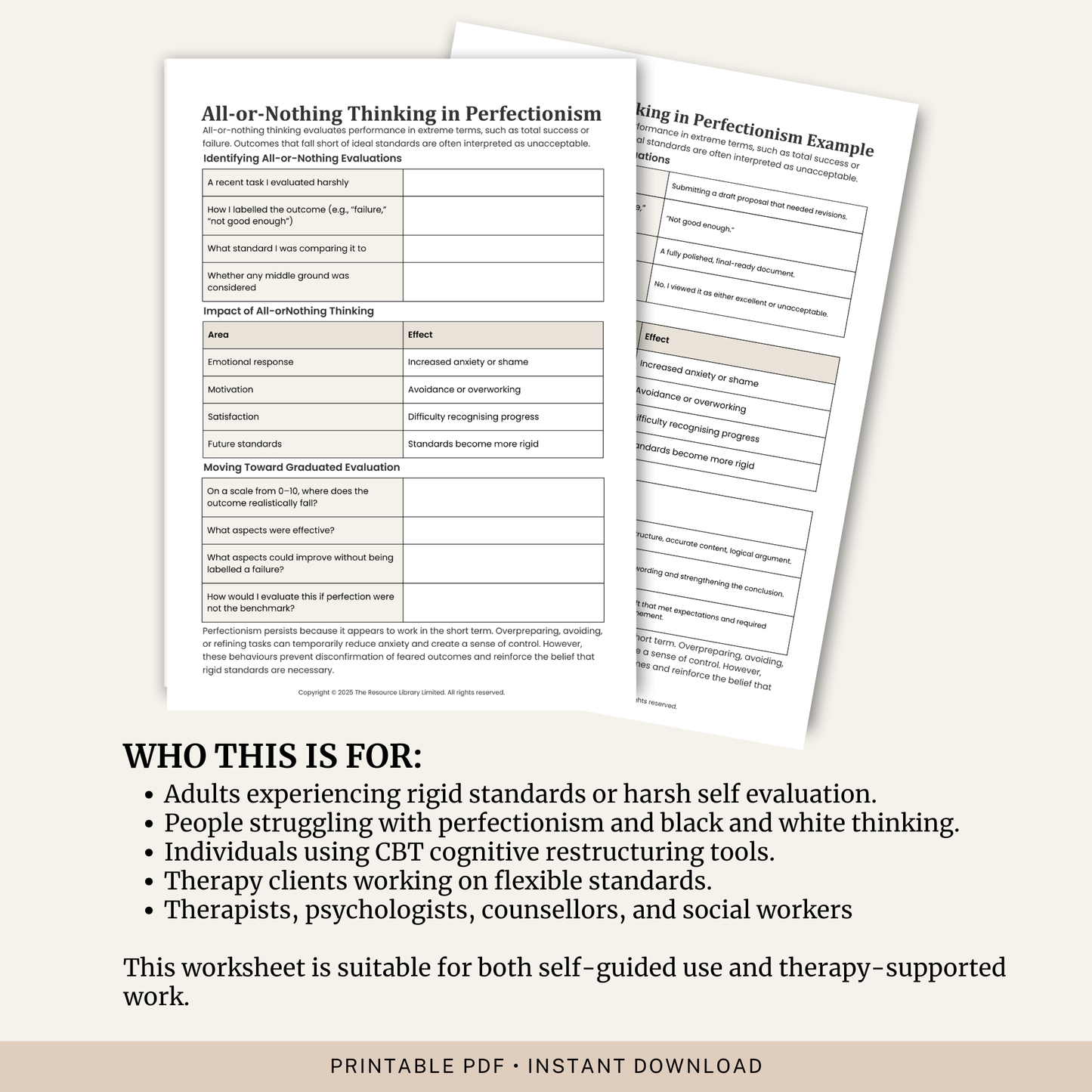 All-or-Nothing Thinking Perfectionism Worksheet