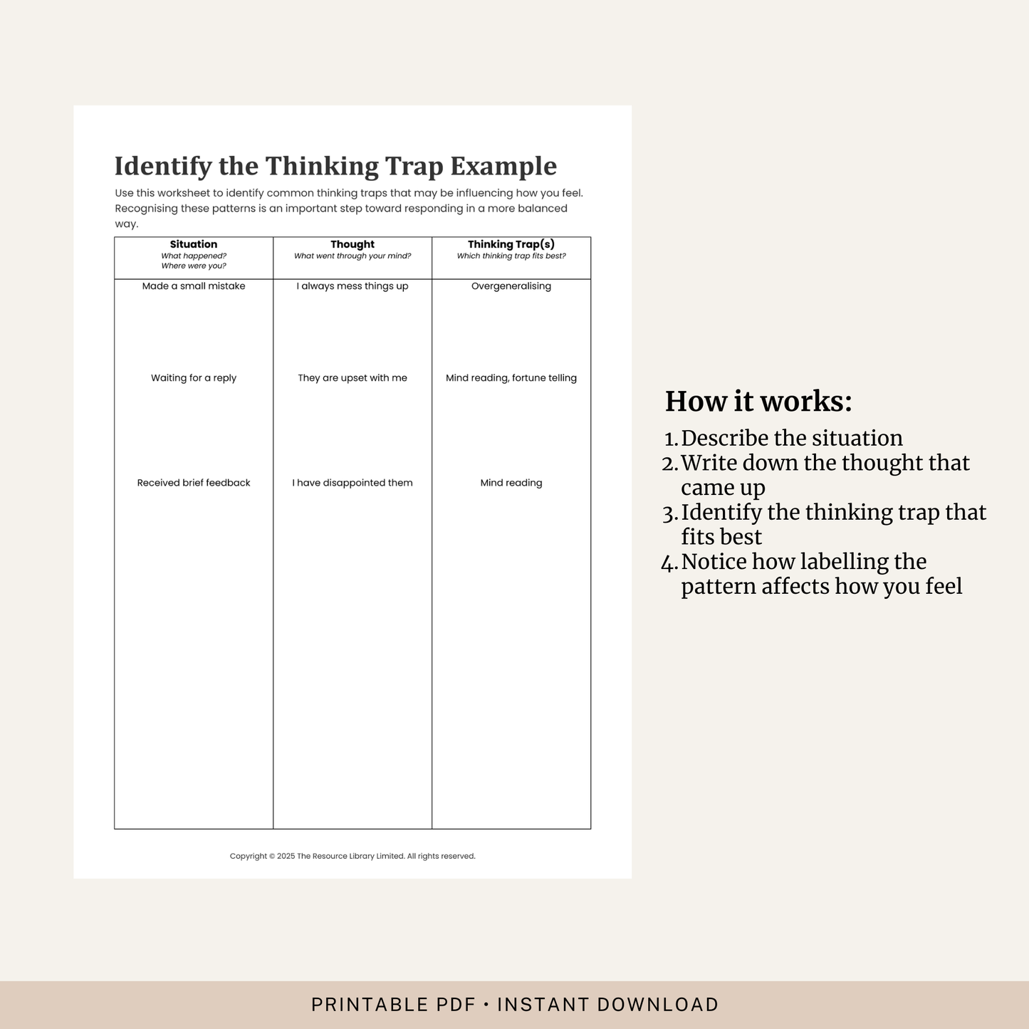 Identify the Thinking Trap Worksheet