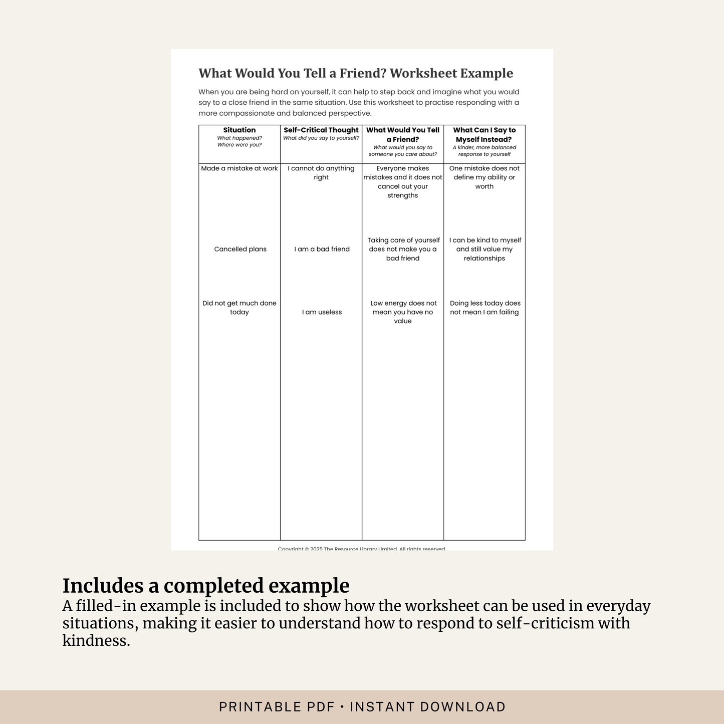 What Would You Tell a Friend Worksheet