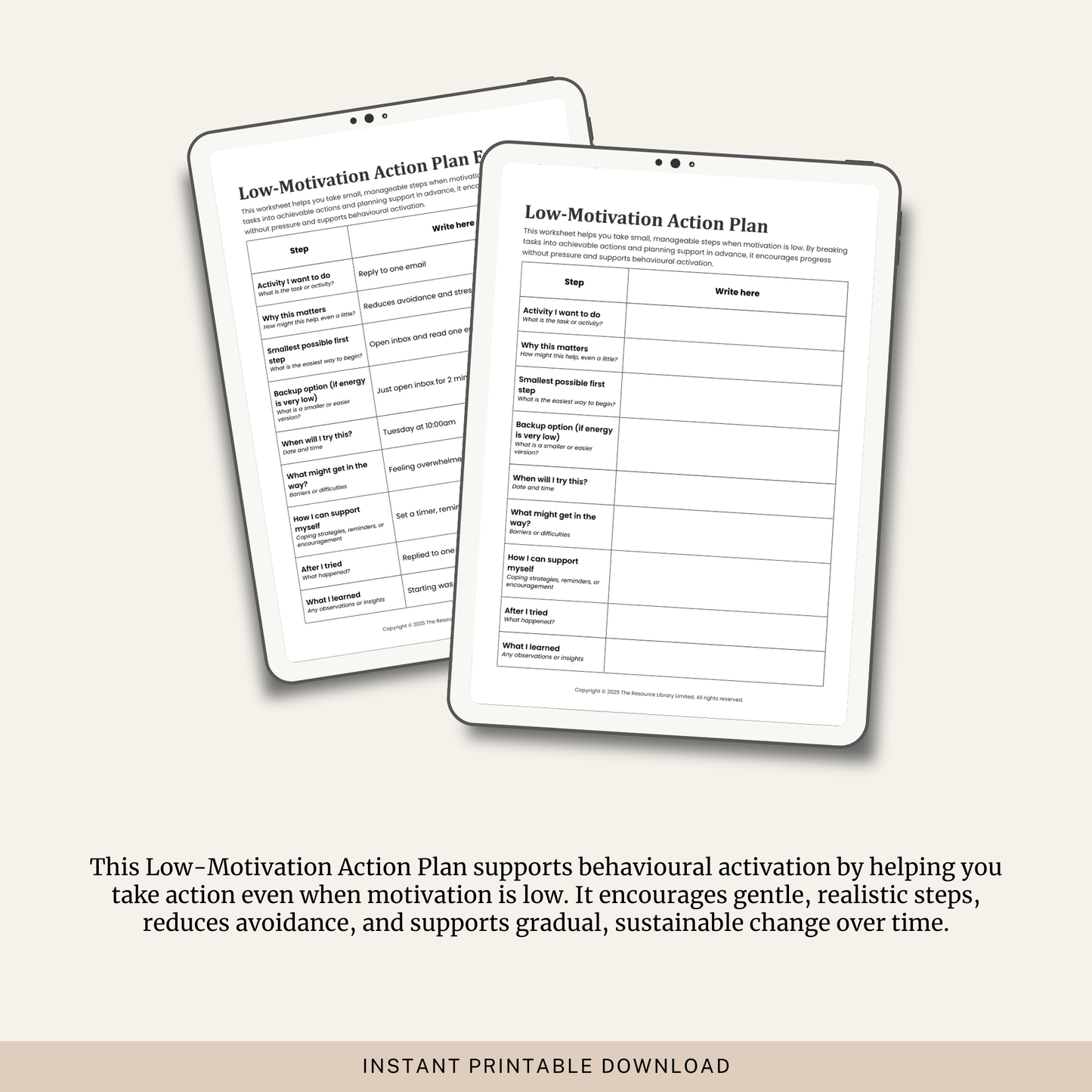 Low Motivation Action Plan Worksheet