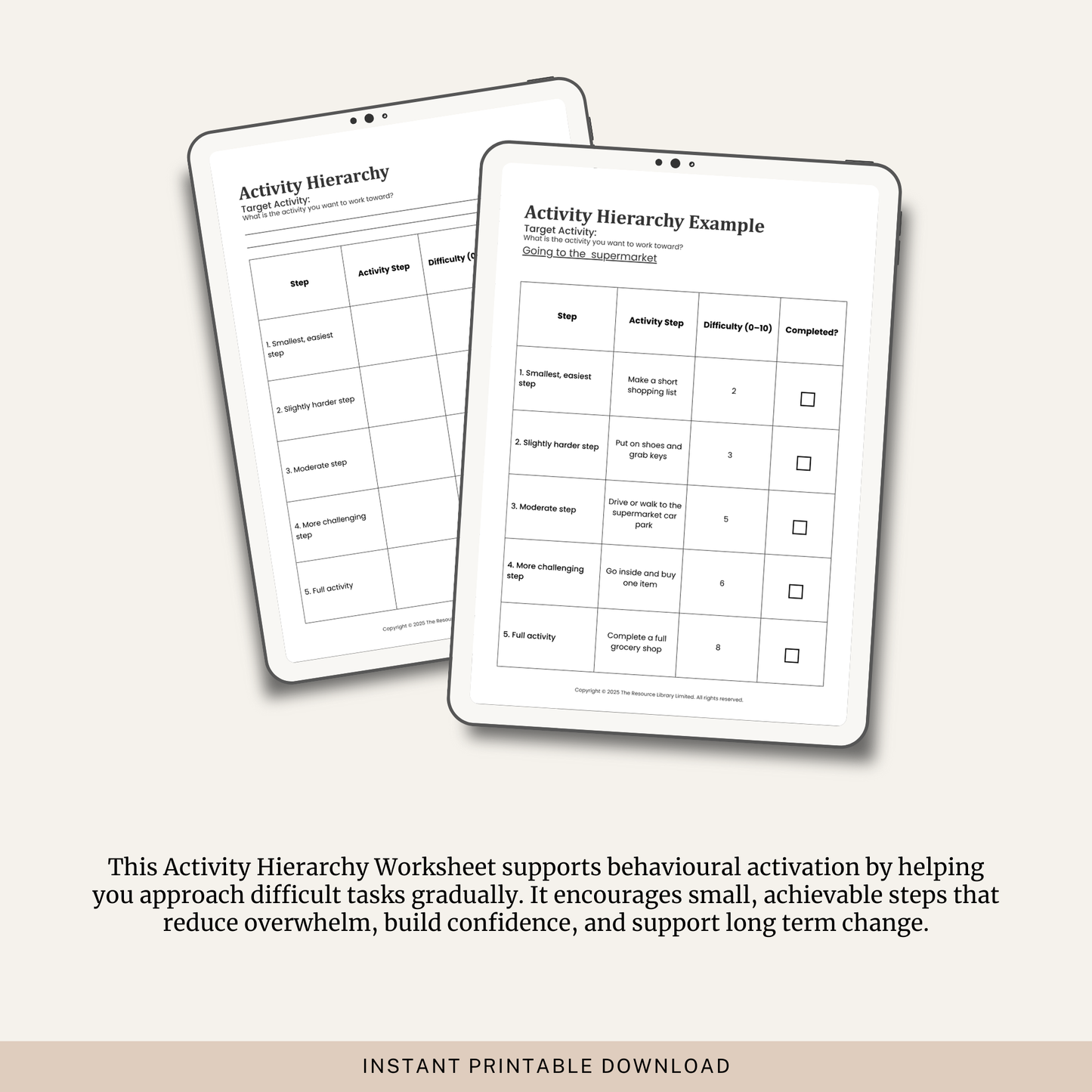 Activity Hierarchy Worksheet