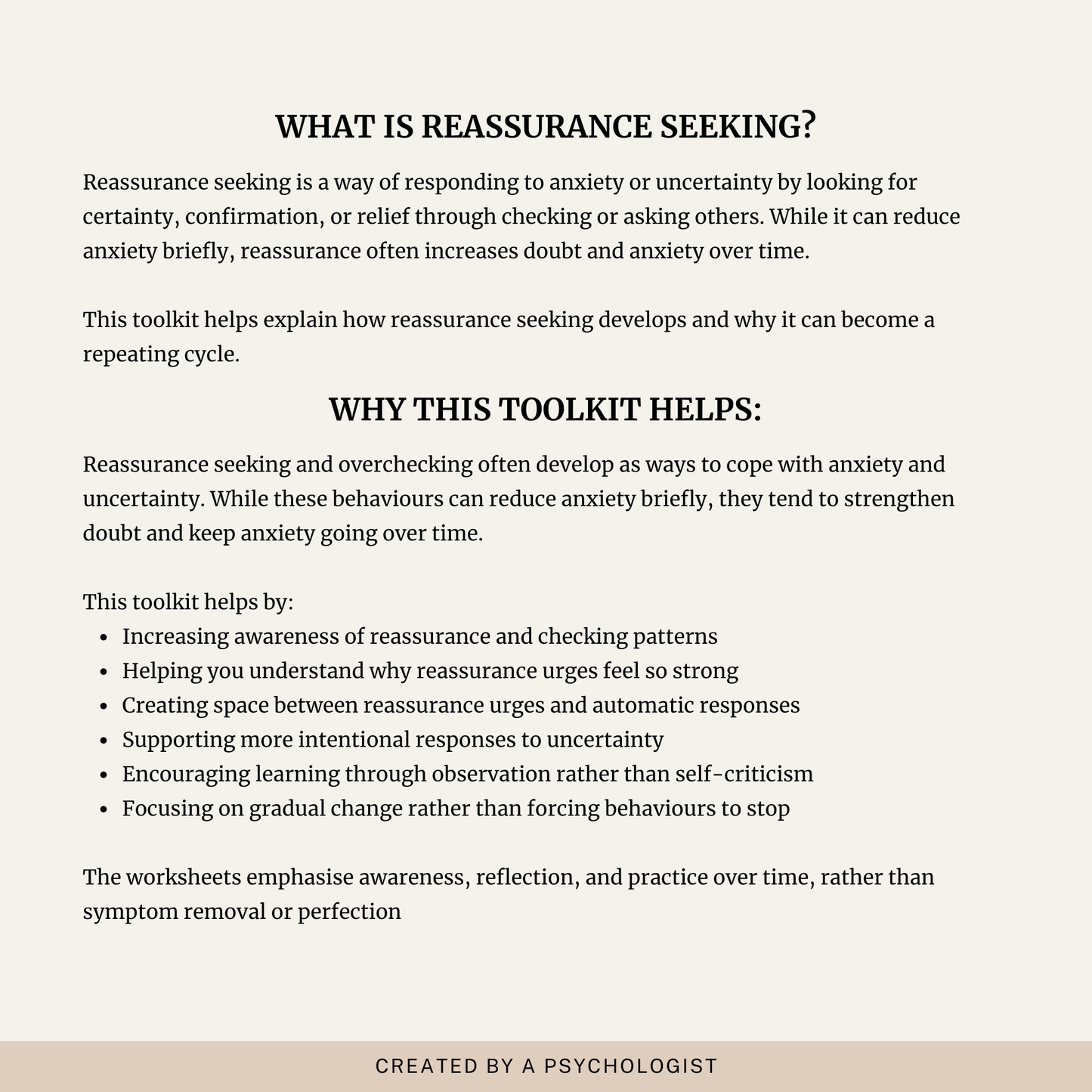Reassurance Seeking and Overchecking Toolkit