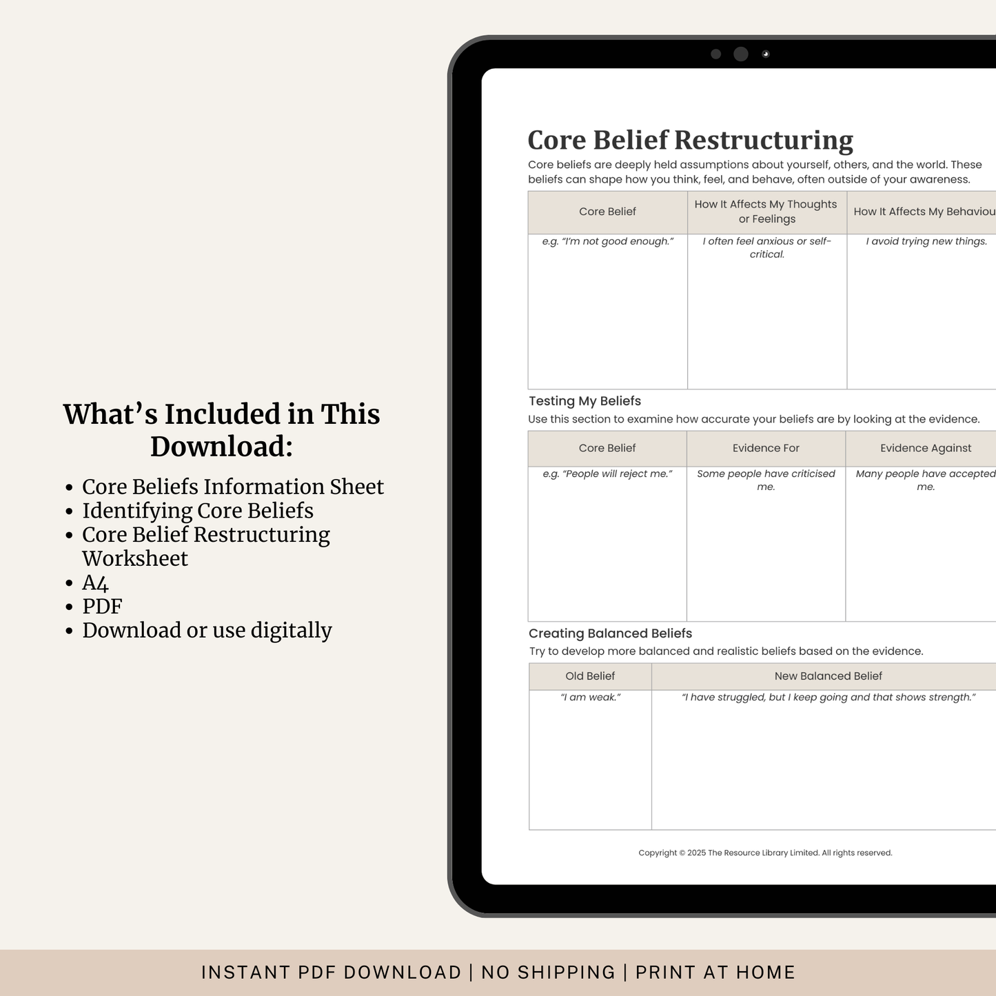 Core Beliefs Worksheets
