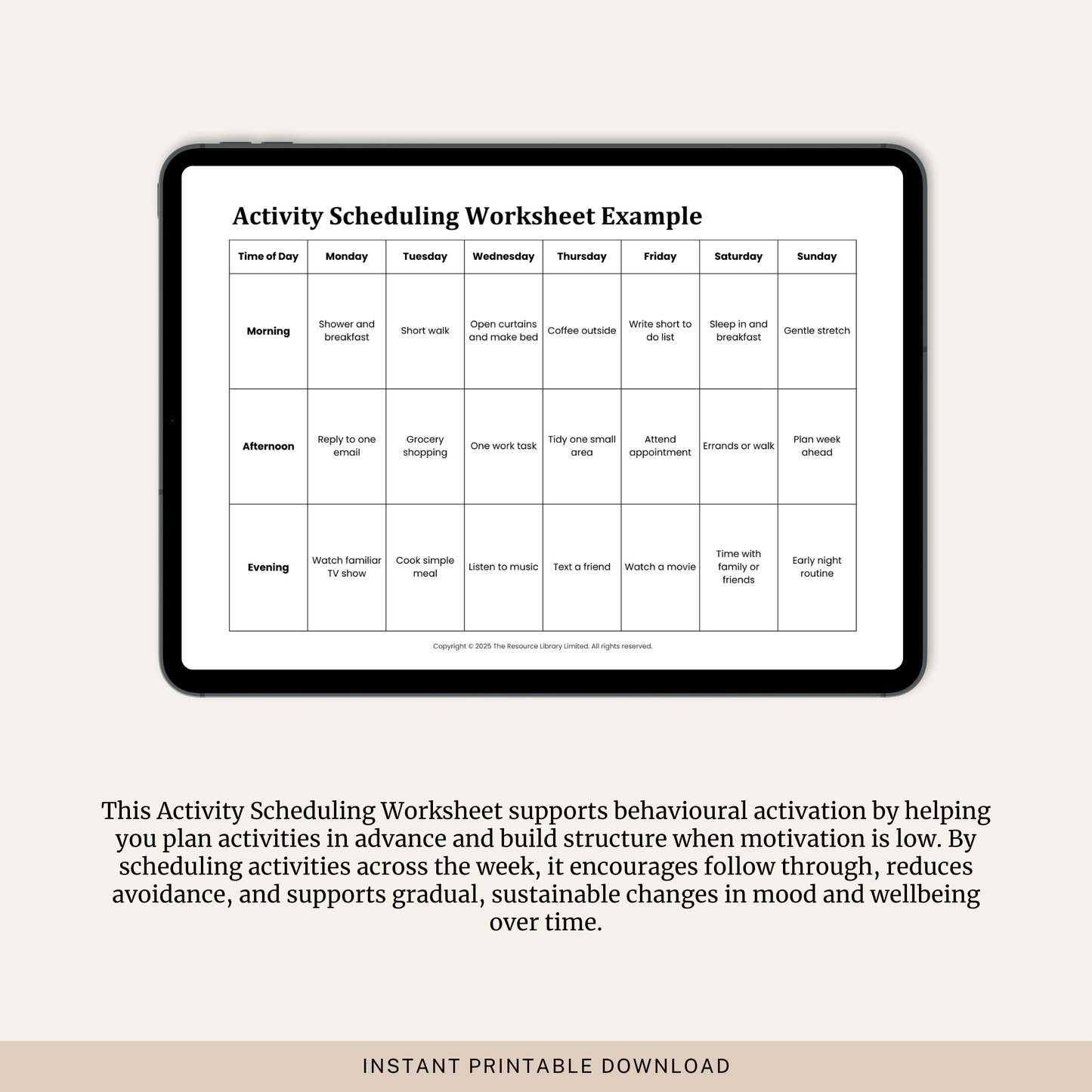 Activity Scheduling Worksheet