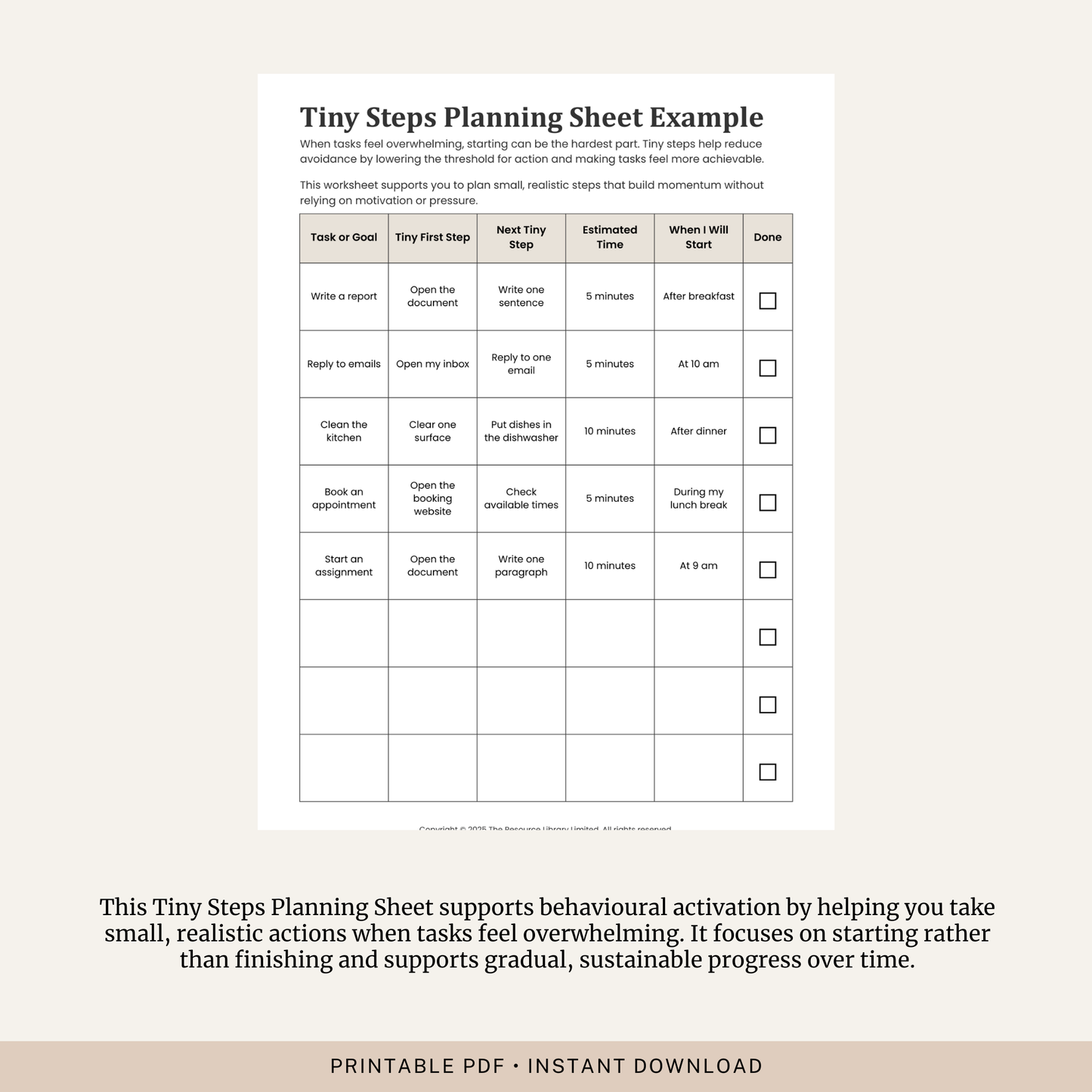 Tiny Steps Planning Sheet