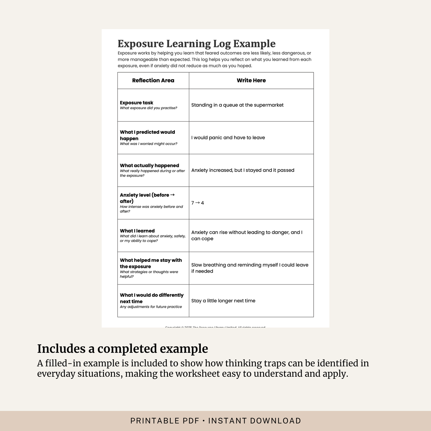 Exposure Learning Log